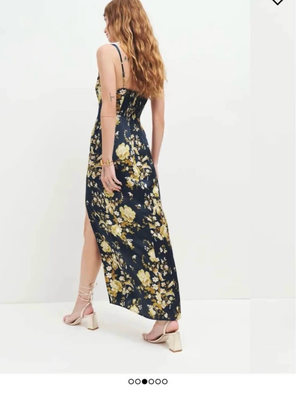 Reformation Solay Silk Dress Size 2, Navy and Yellow Floral Maxi Dress - Picture 3 of 7